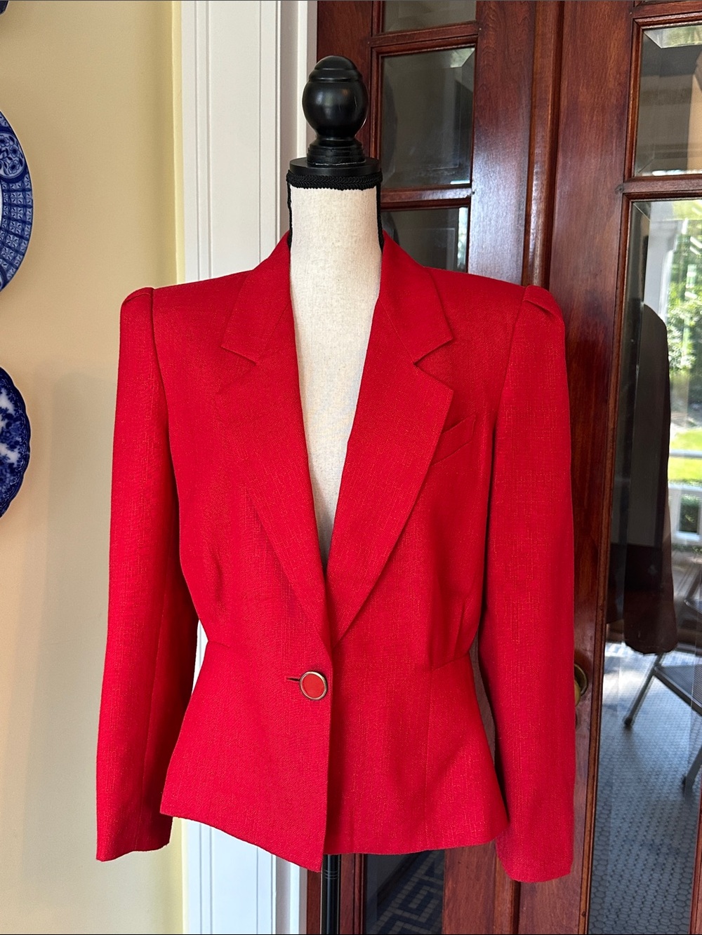 Sassoon | Vintage 80s  Red Blazer Structured Shoulder Power Suit Jacket, Size 12